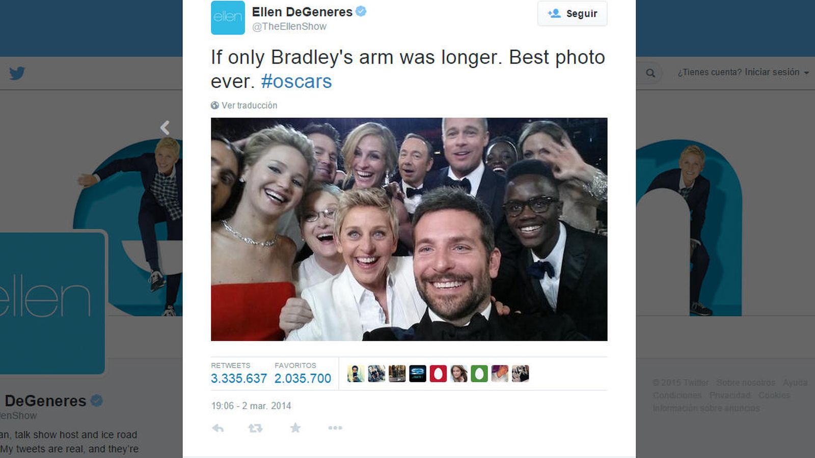 Foto: Este selfie con Brad Pitt, Julia Roberts y Jennifer Lawrence en la ceremonia del Oscar es uno de los más famosos de la historia y superó el récord de retuits de una foto de la reelección de Obama. (Foto: Ellen DeGeneres)