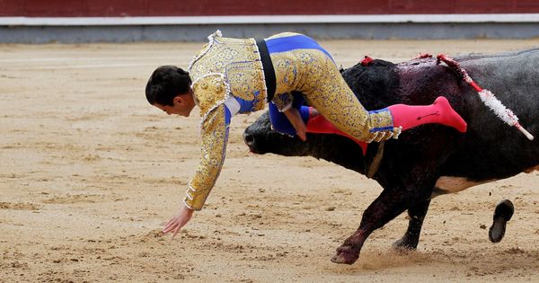 Foto: El diestro Rubén Pinar es cogido por su primer toro. (EFE)