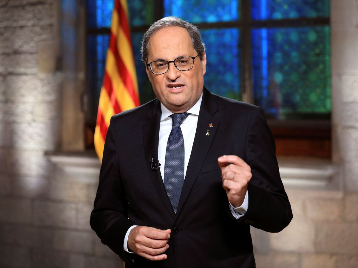Foto: El presidente de la Generalitat, Quim Torra, durante el mensaje institucional con motivo de la Diada. (EFE)
