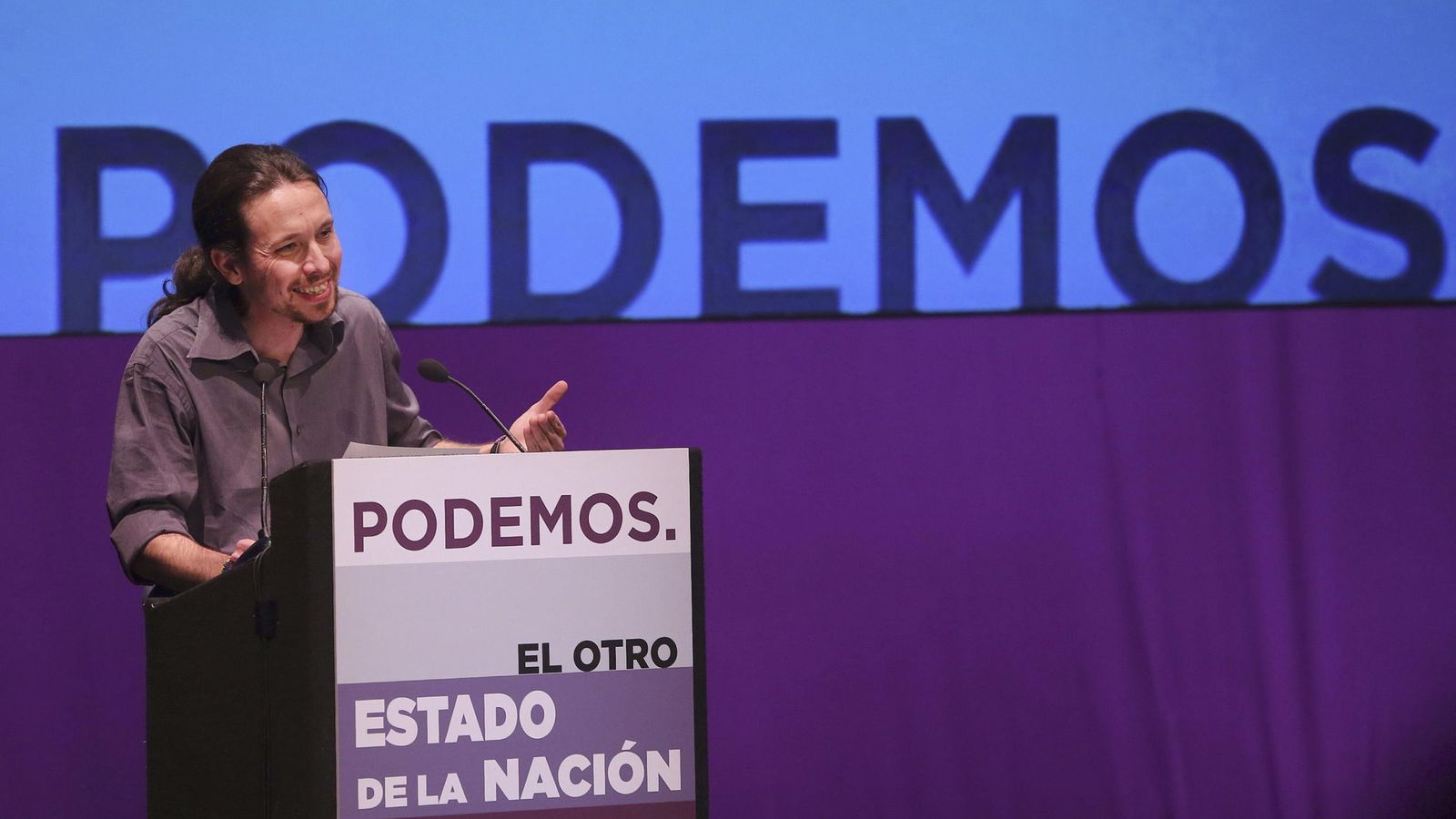 Foto: El secretario general de Podemos, Pablo Iglesias, durante su intervención en 'El otro estado de la Nación'. (Efe)