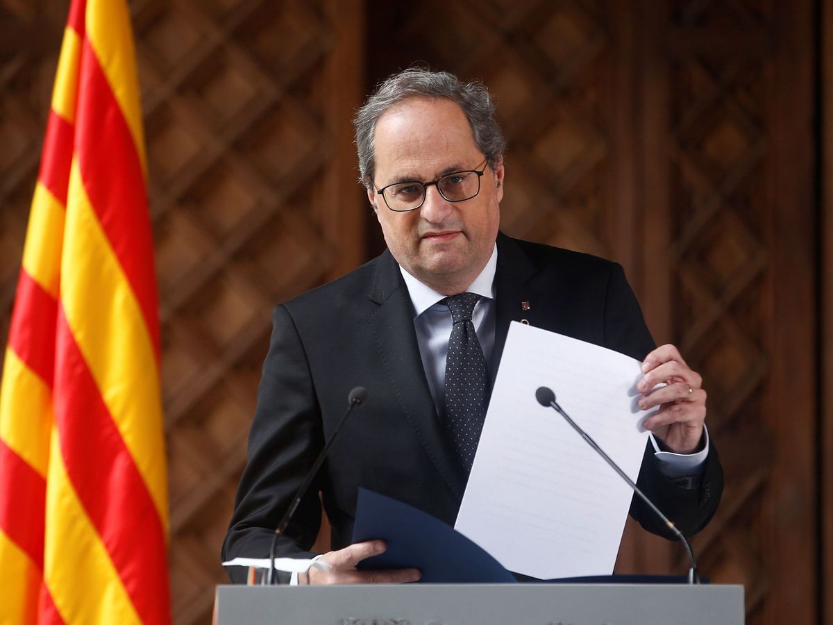 Foto: El presidente de la Generalitat, Quim Torra, durante la declaración institucional. (EFE)