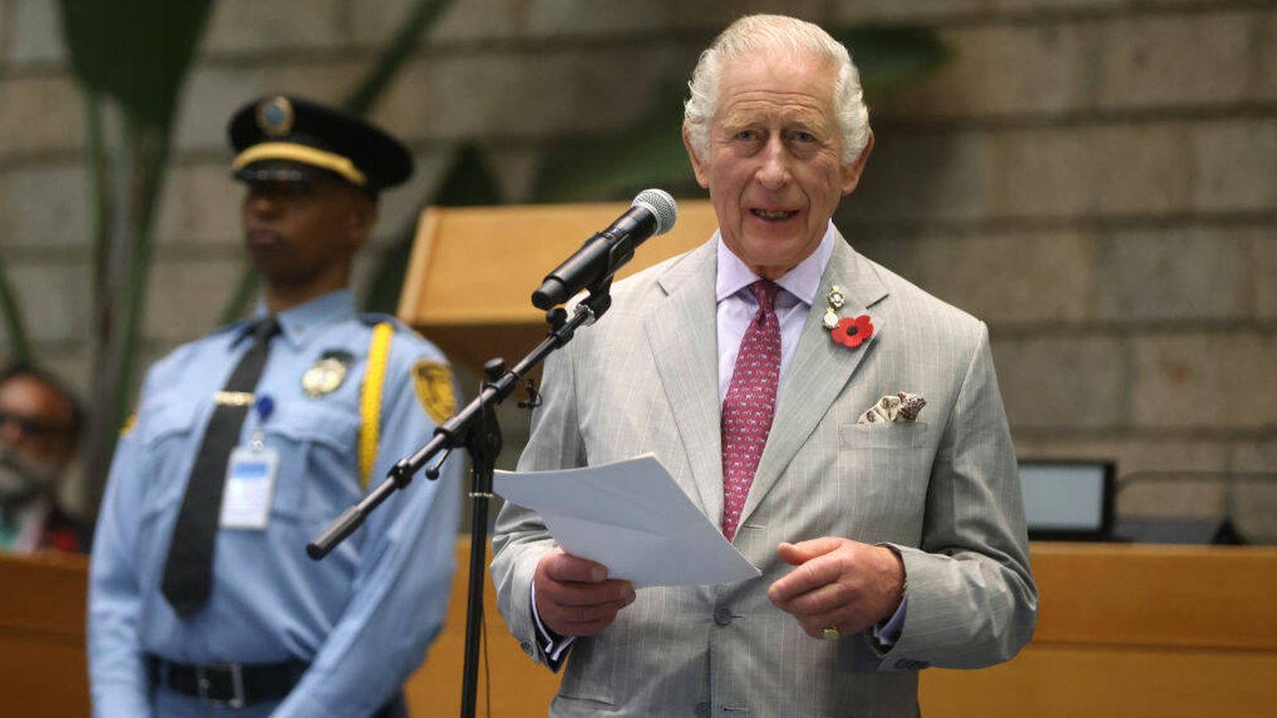 Carlos III pronuncia su criticado discurso en Kenia. (Getty)