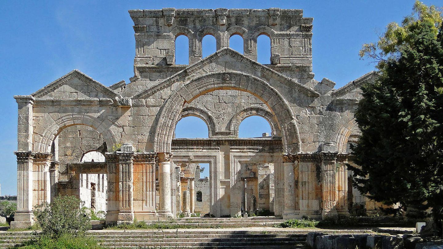 Los restos de la iglesia de San Simeón estilita, conocida como Qal’at Sim’an, cerca de Alepo (Siria)