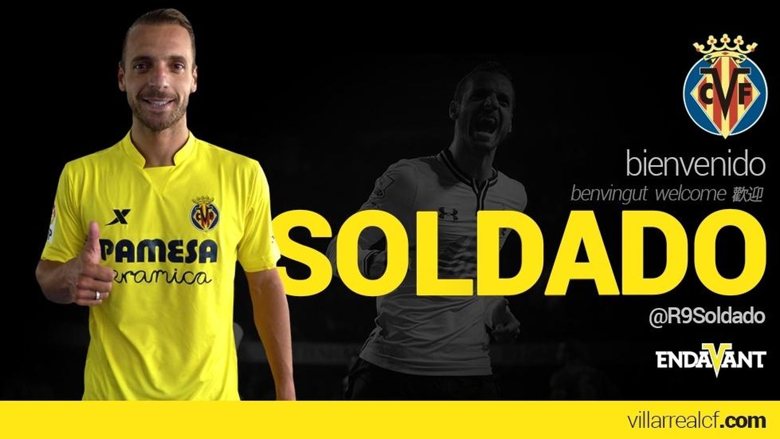 Foto: Roberto Soldado ya es nuevo jugador del Villarreal (FOTO: www.villarrealcf.com).