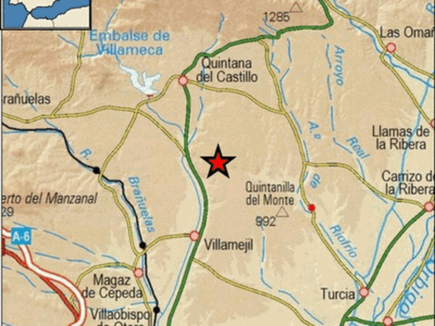 Epicentro del terremoto en las proximidades de Quintana del Castillo. (IGN)