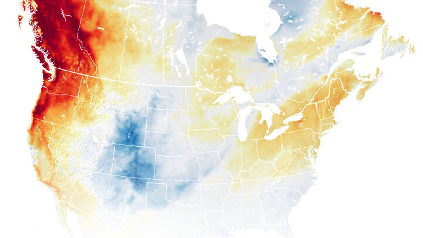 La ola de calor en el noroeste de América del Norte. Foto: Nasa Earth Observatory
