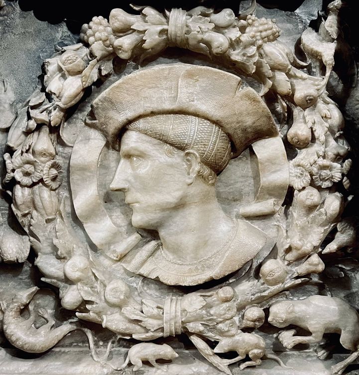 Autorretrato -cabeza- de Damián Forment en el Retablo de la Catedral de Huesca. 1520