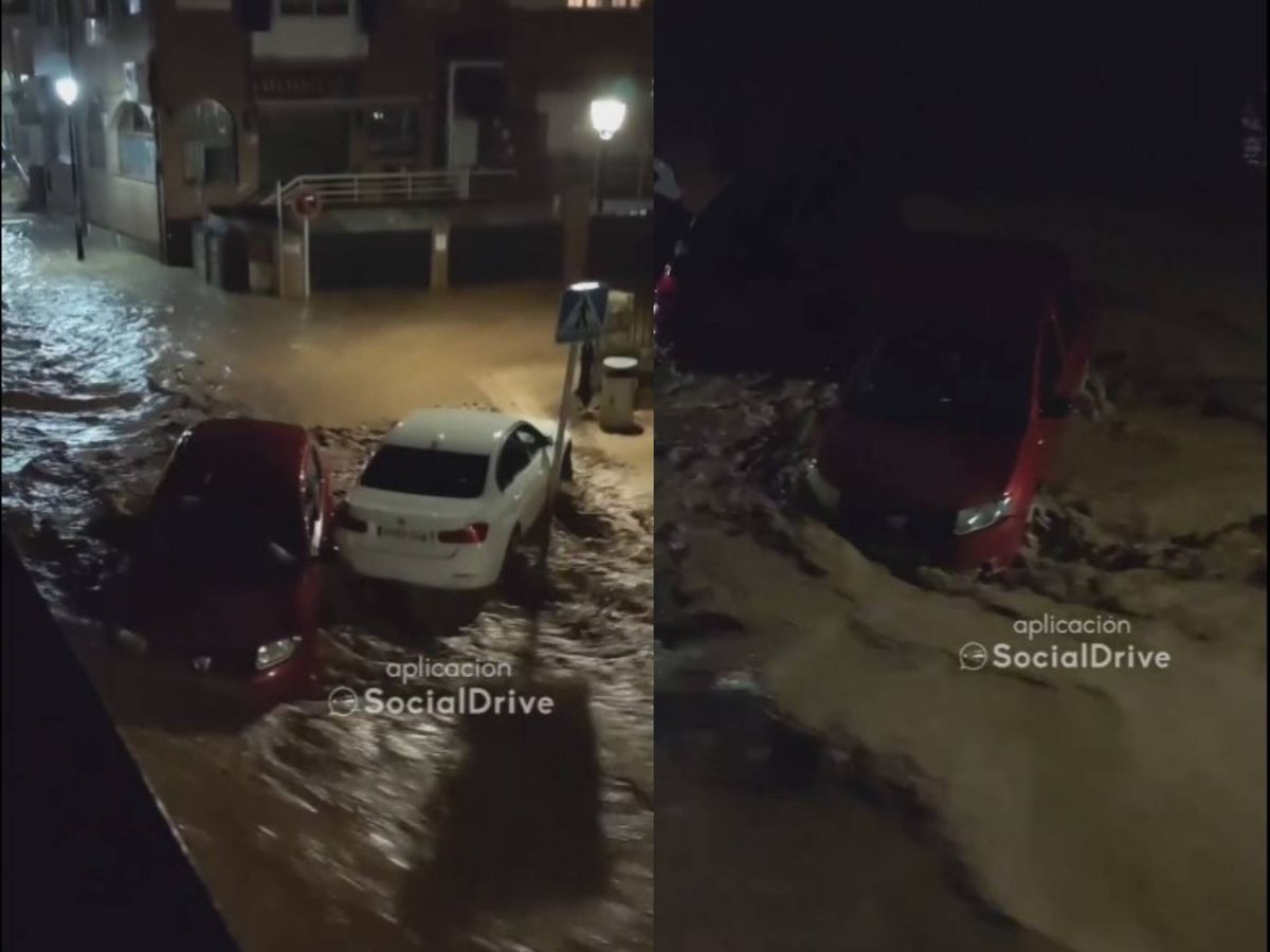 Foto: Una mujer de Cobeña ha grabado con su móvil el momento exacto en el que su coche era arrastrado por el agua. (Twitter/@SocialDrive)