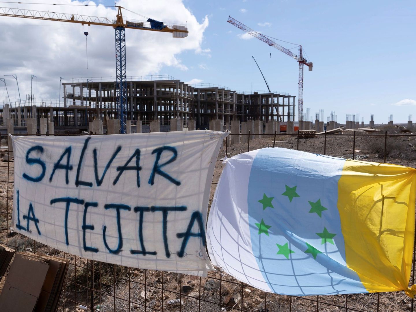 Protesta de grupos ecologistas por la construcción de un hotel en Tenerife. (EFE)
