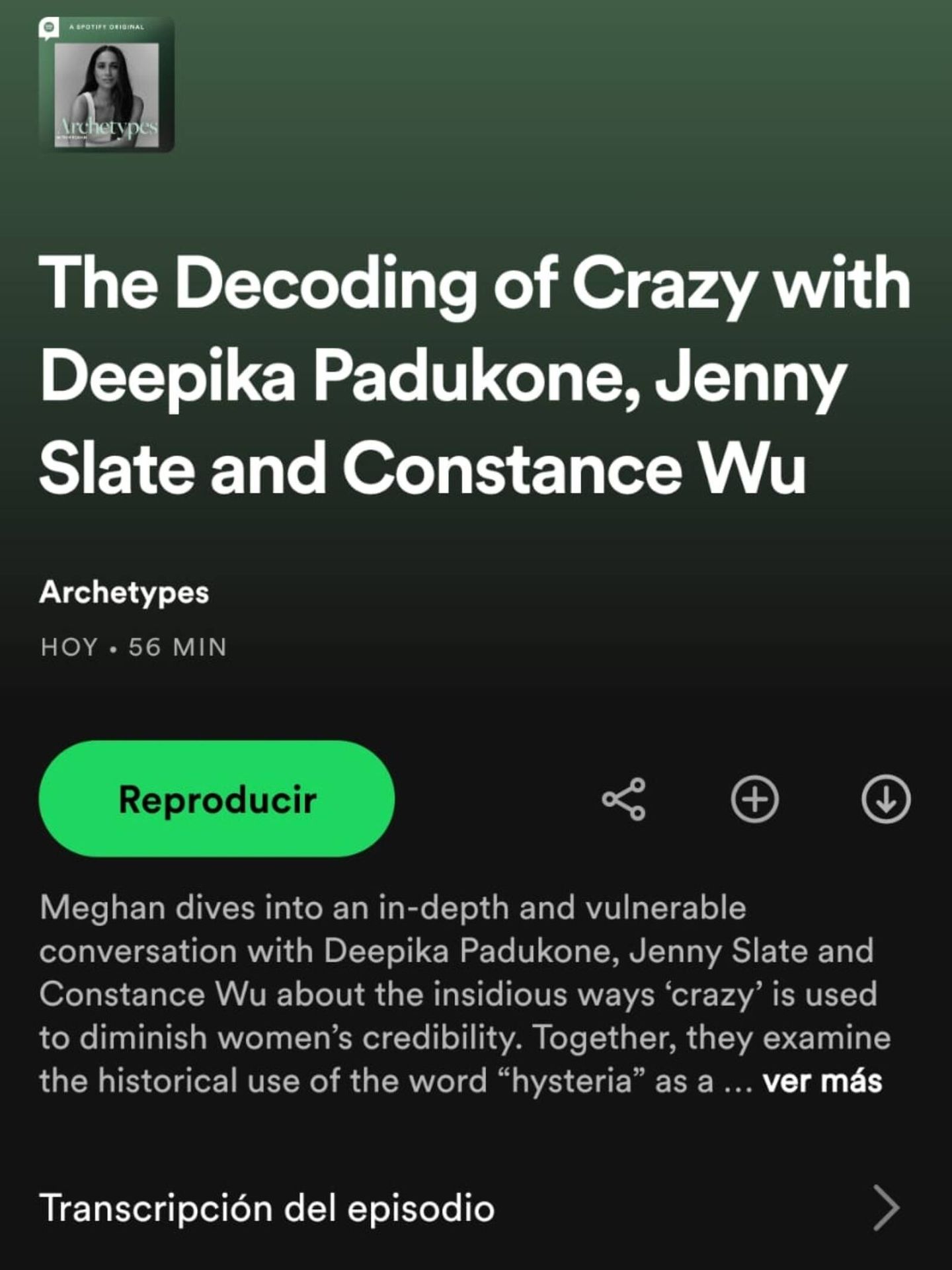 El nuevo episodio de 'Archetypes' de Meghan sobre la locura. (Spotify)