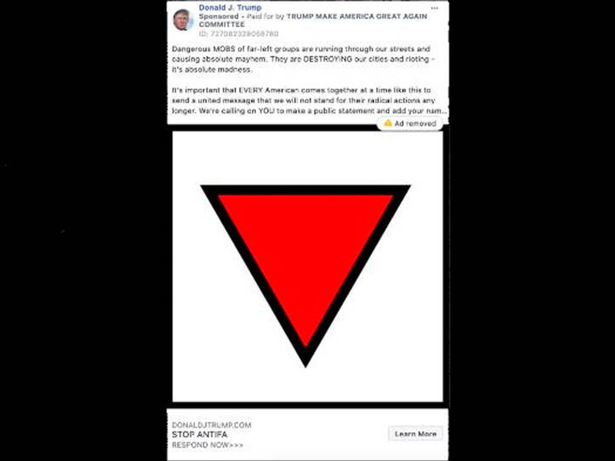 Foto: El anuncio eliminado por Facebook en el que se ve el triángulo invertido (Foto: Twitter)