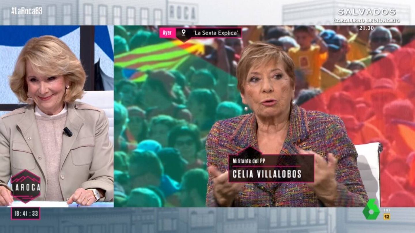 Esperanza Aguirre viendo a Celia Villalobos en 'La Sexta Xplica'. (Atresmedia)