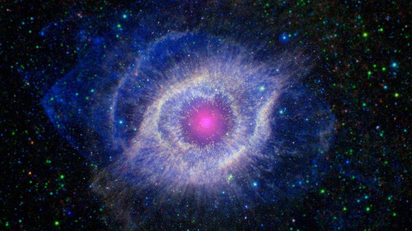 Foto: Vista mixta infrarroja y ultravioleta de la nebulosa de la Hélice, comúnmente llamada 'Ojo de Dios' (NASA)