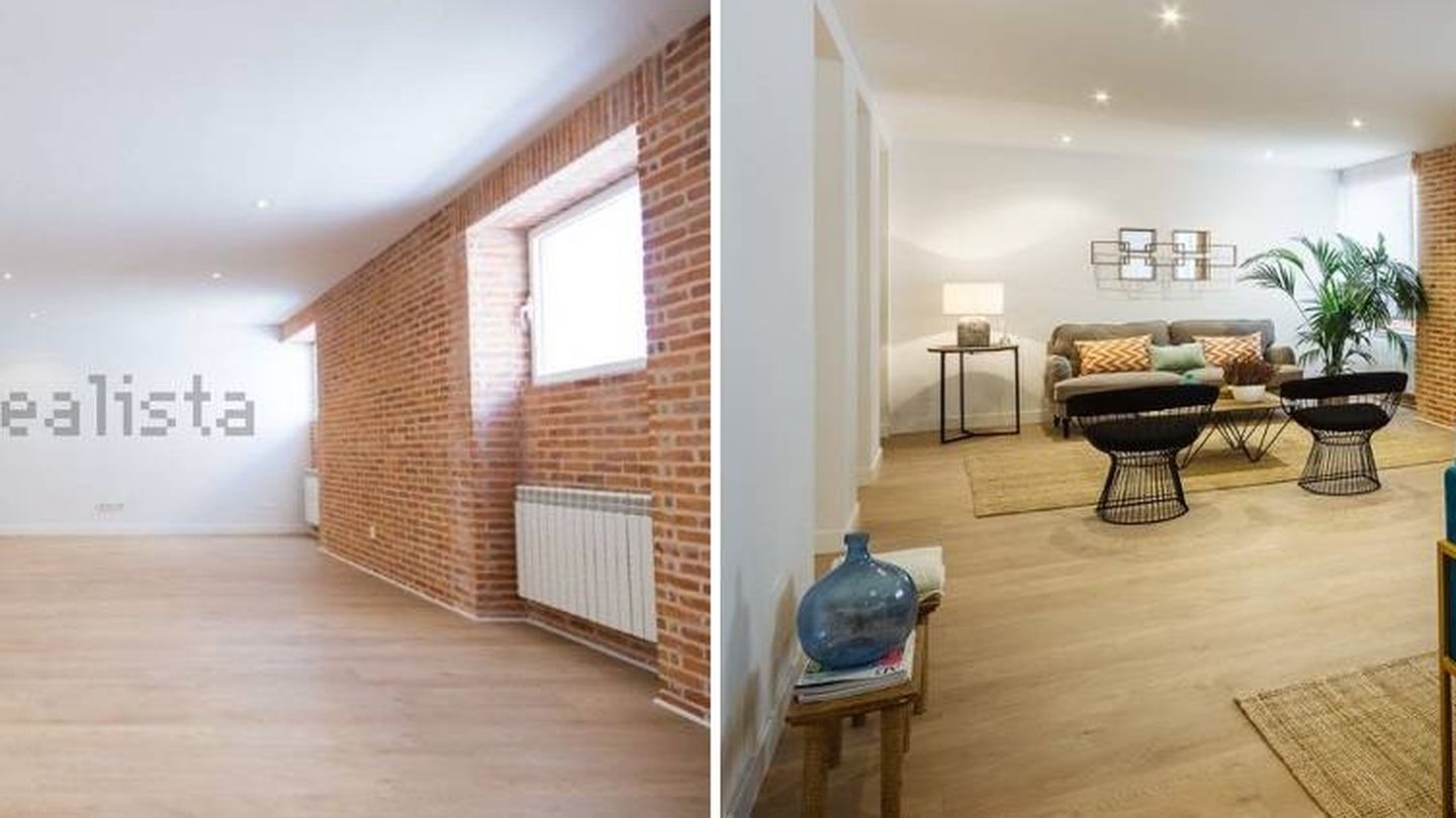 Antes y después del 'home staging' en una vivienda a la venta en Madrid.
