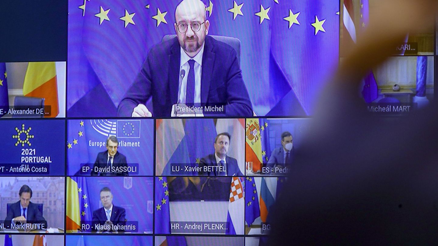 Videoconferencia de líderes europeos de febrero. (EFE)