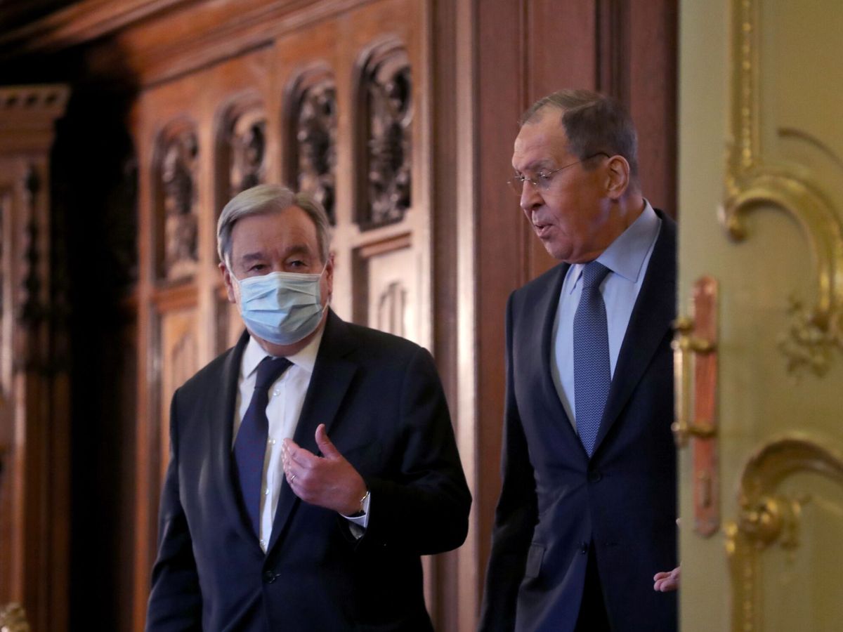 Foto: Guterres y Lavrov, durante su reunión en Moscú. (EFE/Maxim Shinpenkov/Pool)