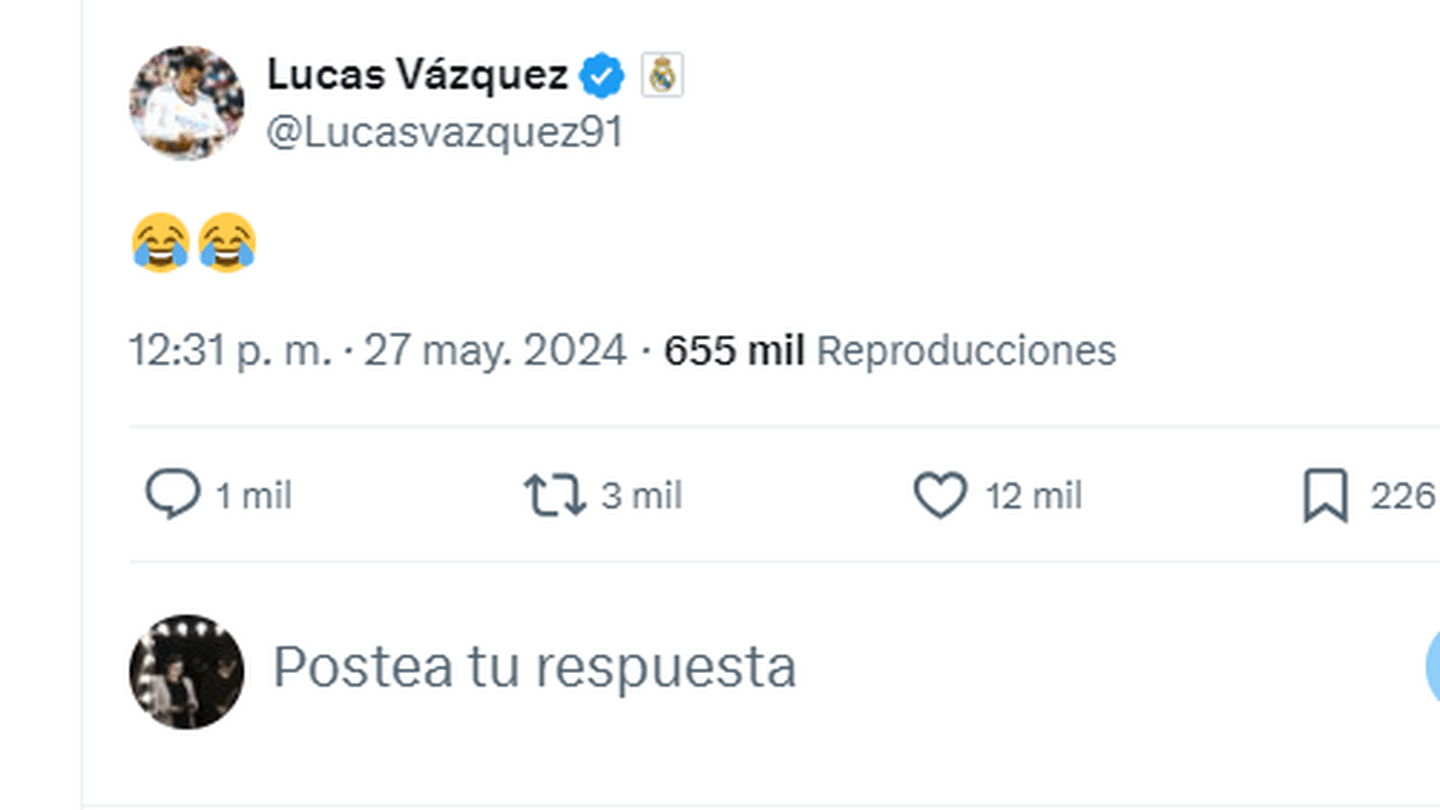 El tuit que ha puesto Lucas Vázquez y ha borrado poco tiempo después (Twitter)