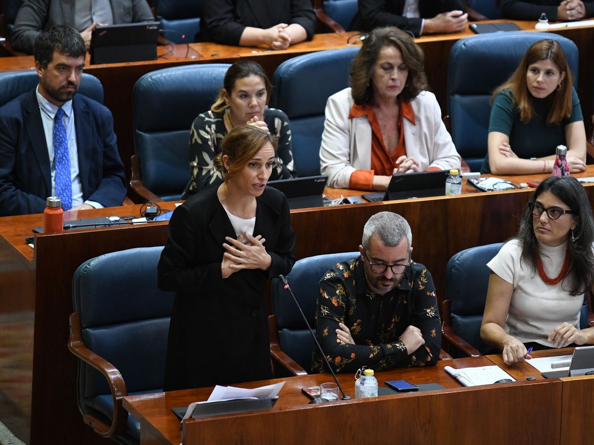 Foto: Mónica García durante el pleno de la Asamblea. (EP)