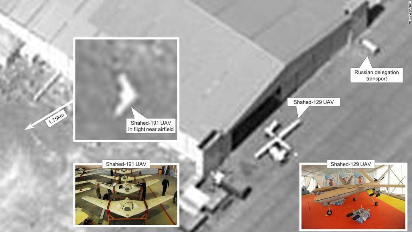 Fotos de los drones en una base rusa. (Departamento de Defensa de los EEUU)