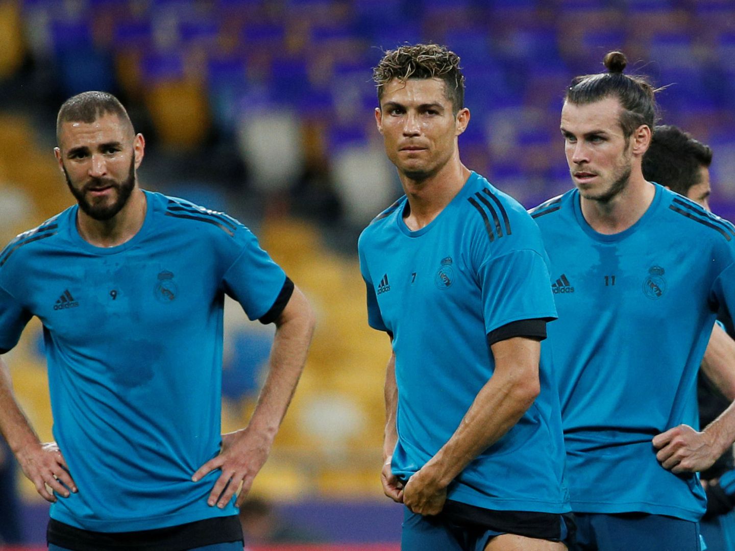 Cristiano, Bale y Benzema en un calentamiento antes de un partido. (Cedido)