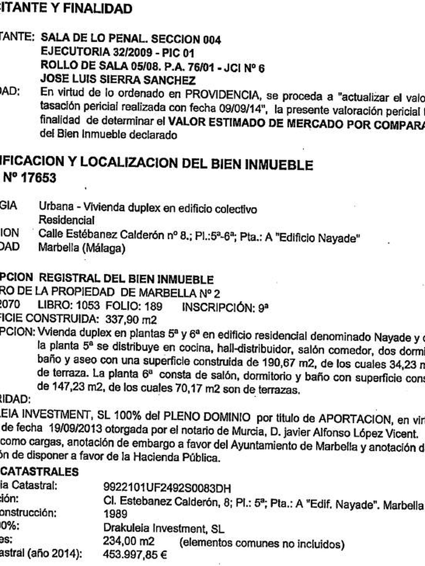 Fragmento de la ejecutoria de la Audiencia Nacional sobre el dúplex de Marbella de J. L. Sierra.