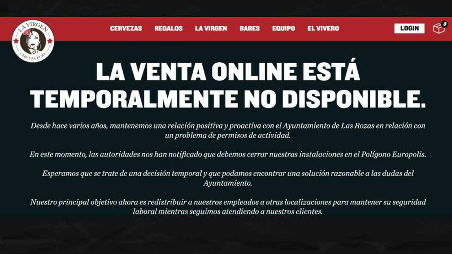 La página web de La Virgen en Las Rozas avisa de que la venta online está paralizada. (Captura de pantalla)