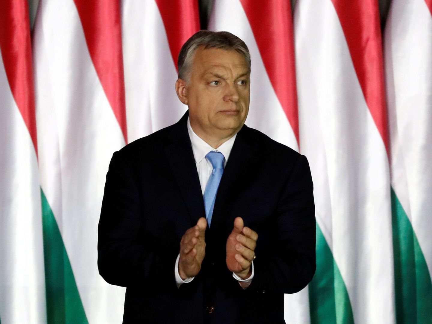 Viktor Orbán en el acto de lanzamiento de campaña europea en Budapest. (Reuters)