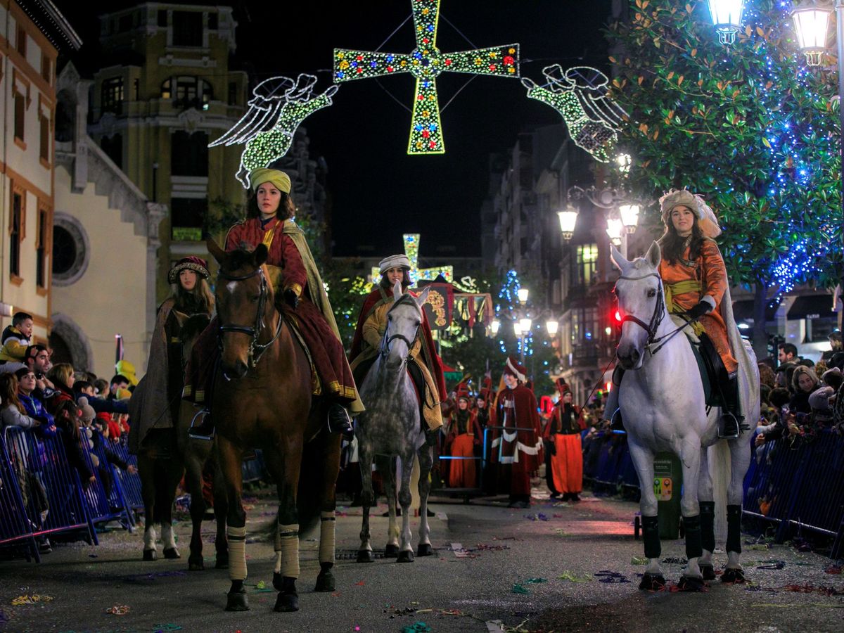 Foto: Animales en la cabalgata de Reyes de Oviedo en 2020. (EFE/Alberto Morante)