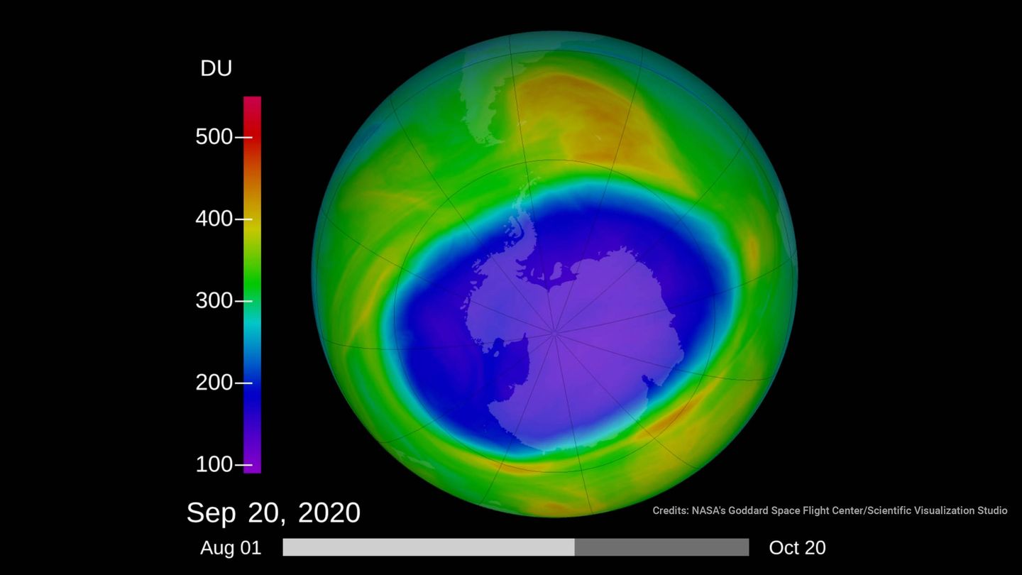 Agujero en la capa de ozono a finales de 2020. Foto: NASA