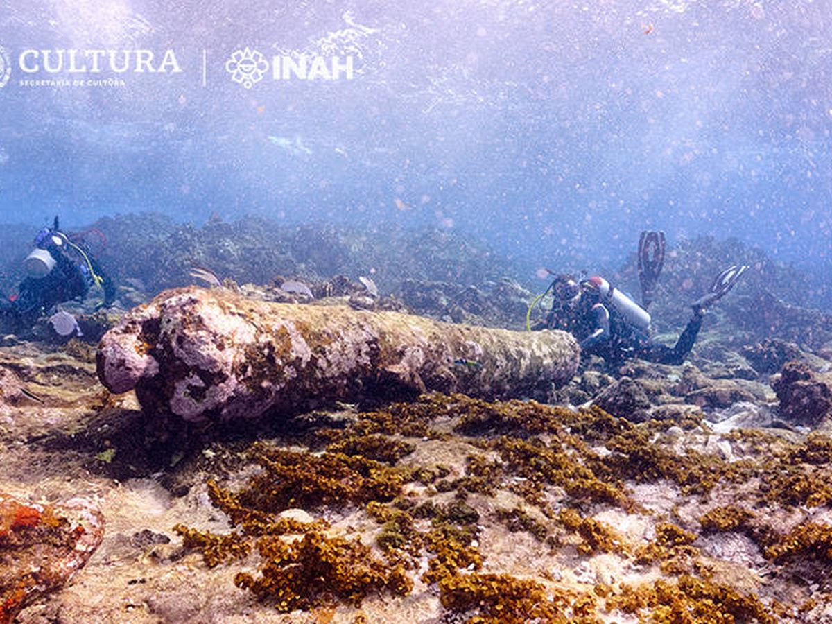 Foto: Imagen del pecio descubierto entre los corales de Banco Chinchorro. (FOTO: INAH)
