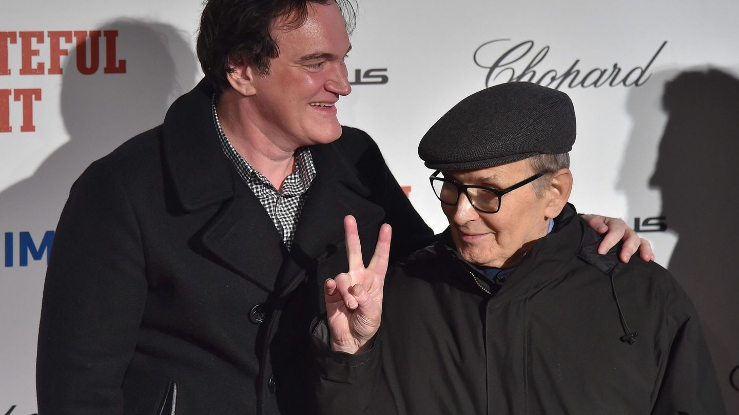 Quentin Tarantino, junto a Ennio Morricone en la presentación de 'Los odiosos ocho' (EFE)