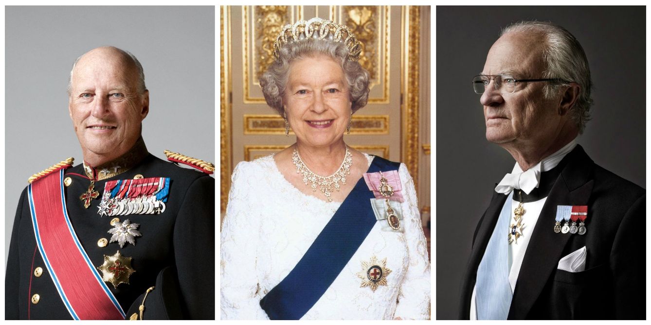 Harald de Noruega, Isabel de Inglaterra y Carlos Gustavo de Suecia