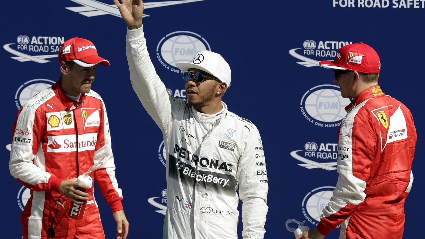 Sebatian Vettel, Lewis Hamilton y Kimi Raikkonen (Reuters)