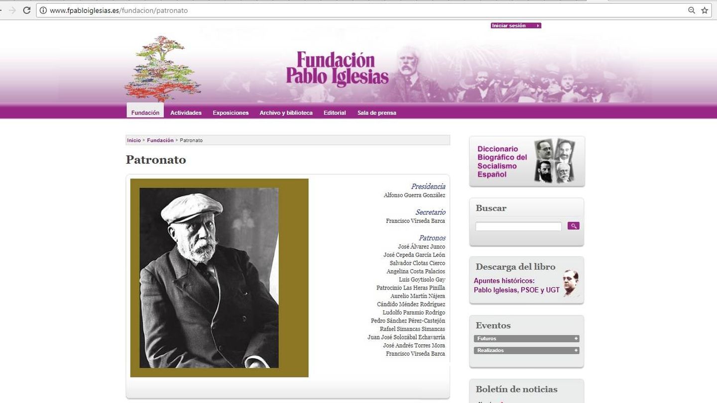Patronato saliente de la Fundación Pablo Iglesias, con Alfonso Guerra a la cabeza. (fpabloiglesias.es)