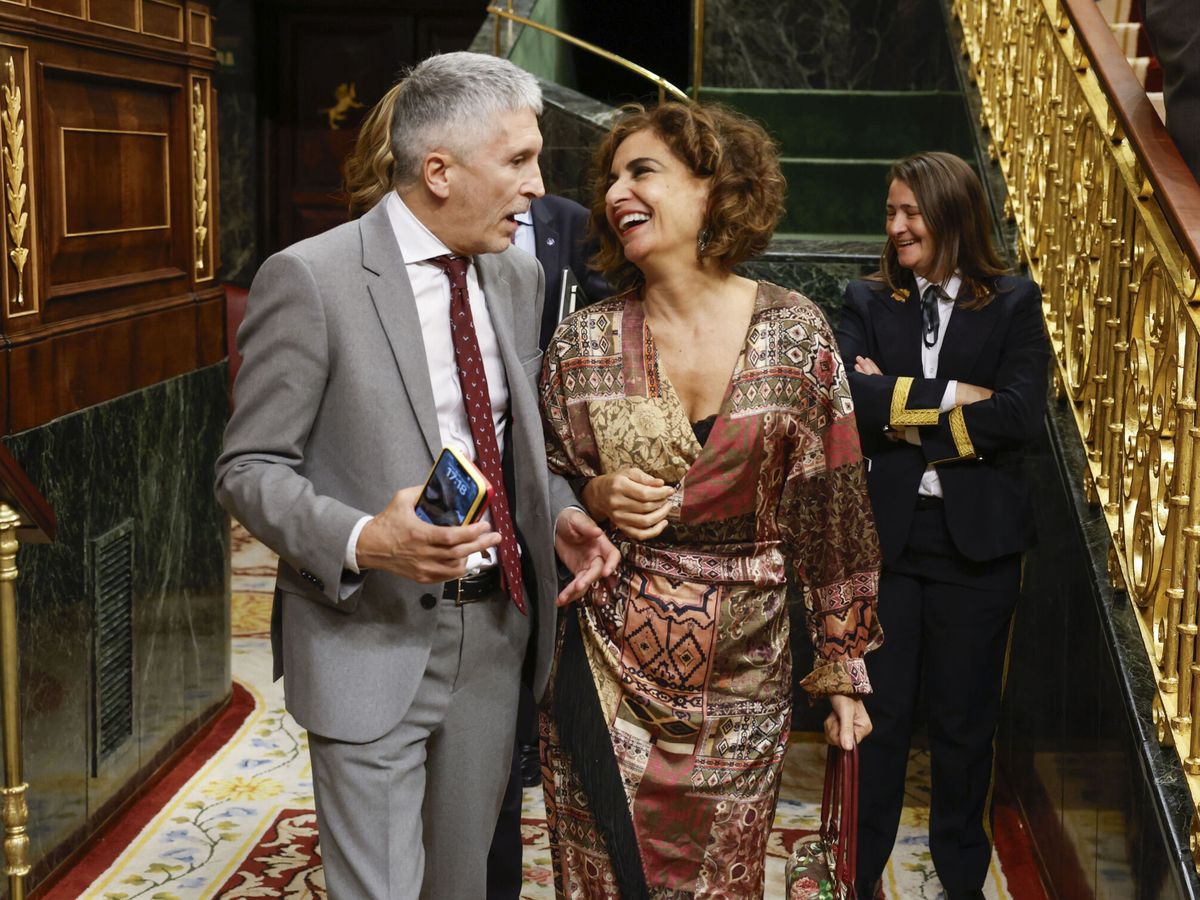 Foto: María Jesús Montero conversa con Fernando Grande-Marlaska a su entrada en el hemiciclo del Congreso. (EFE/Juan Carlos Hidalgo)