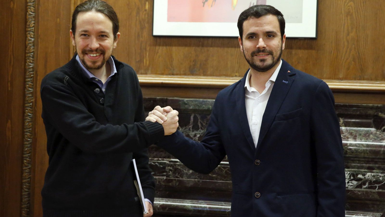 Foto: Pablo Iglesias y Alberto Garzón, durante una reunión en el Congreso de los Diputados. (EFE)