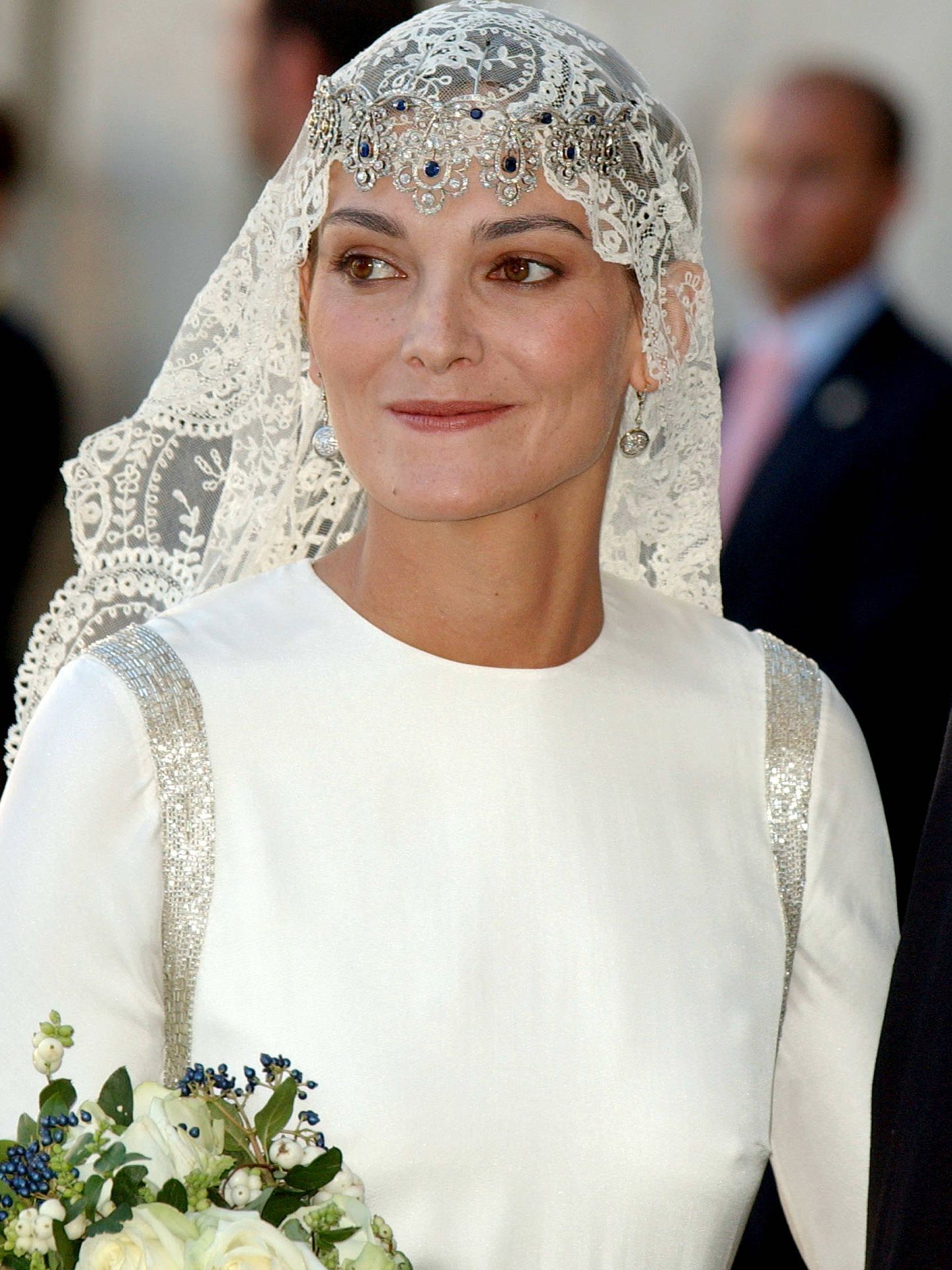 Laura Ponte, el día de su boda con la tiara de zafiros. (Getty)
