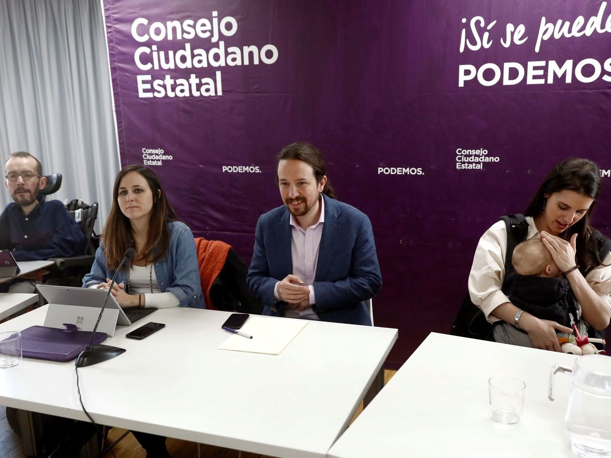 Foto: Pablo Iglesias junto a Pablo Echenique, Ione Belarra e Irene Montero durante el Consejo Ciudadano Estatal de Podemos. (EFE)