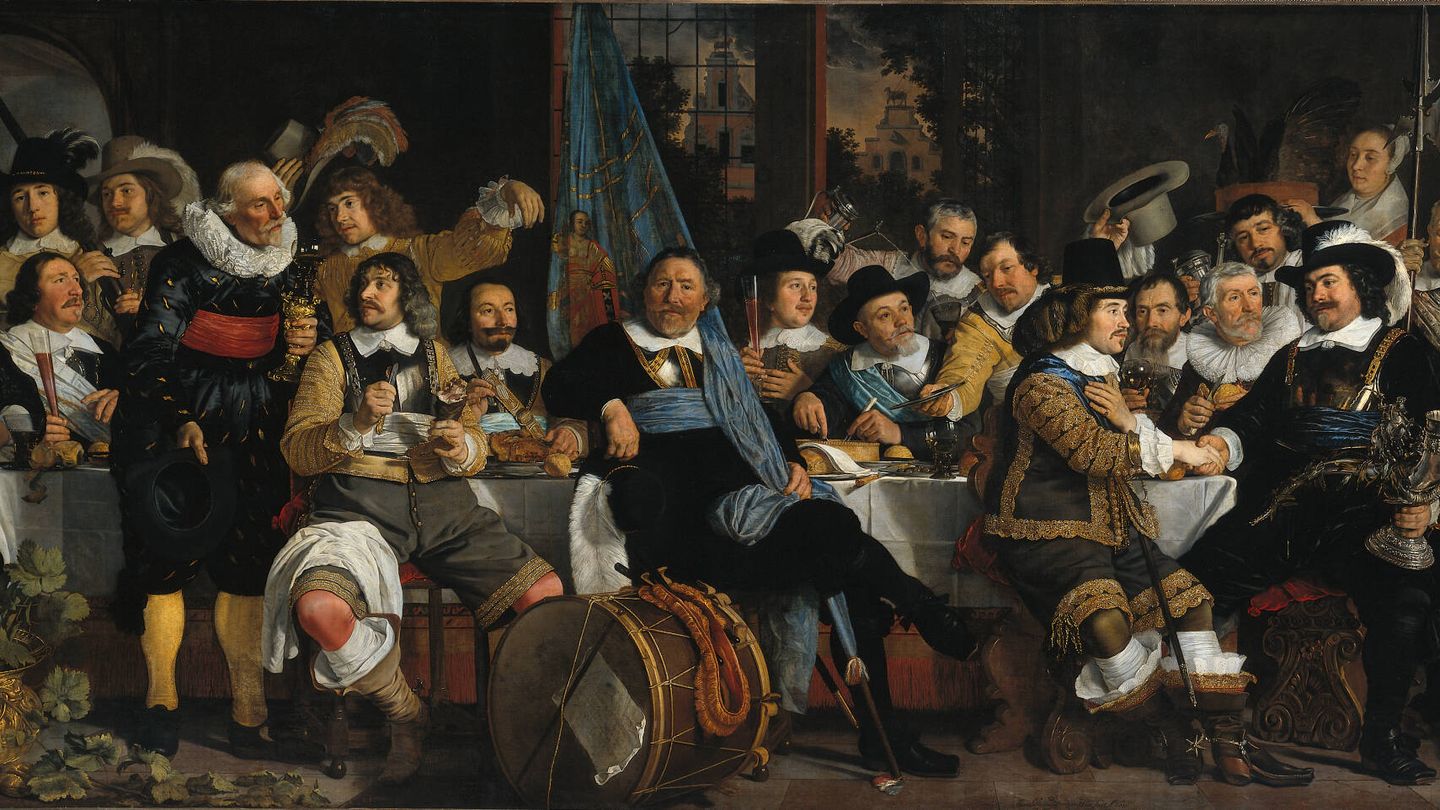Banquete de la Guardia Cívica de Amsterdam con motivo de la Paz de Münster por Bartholomeus van der Helst, pintado en 1648. (Wikimedia)