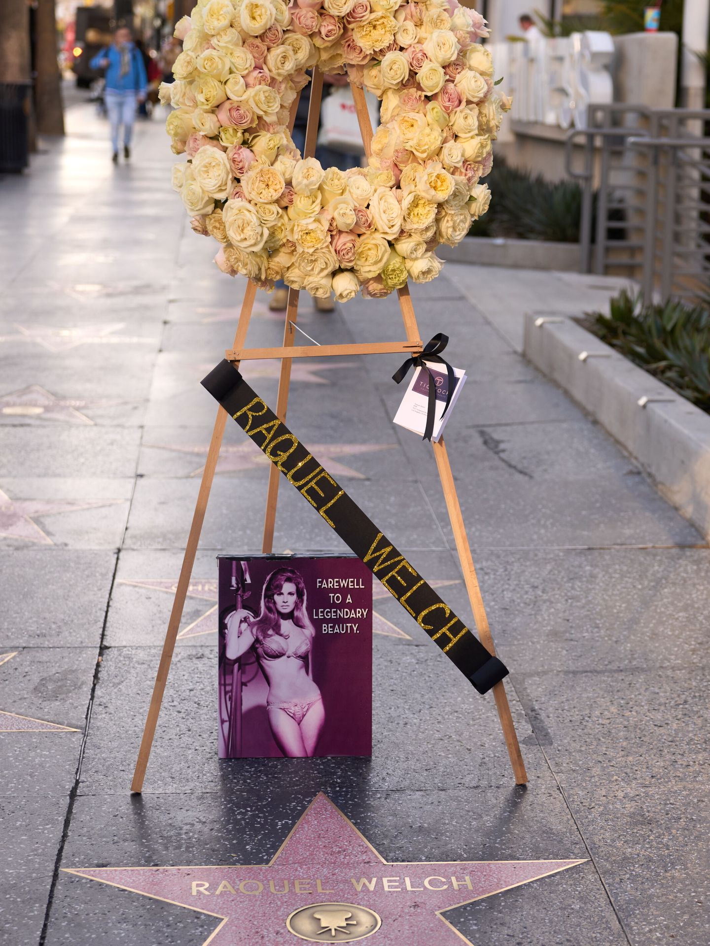 Flores depositadas a raíz de su muerte en el Paseo de la Fama. (EFE/Allison Dinner)