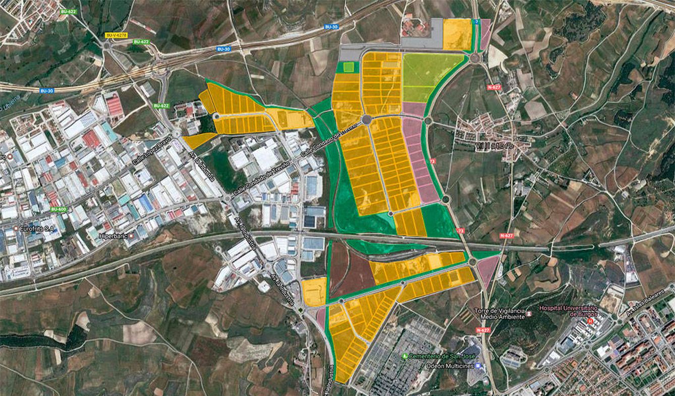 Desarrollo del parque industrial de Villalonquéjar, en el extremo oeste de la ciudad de Burgos.