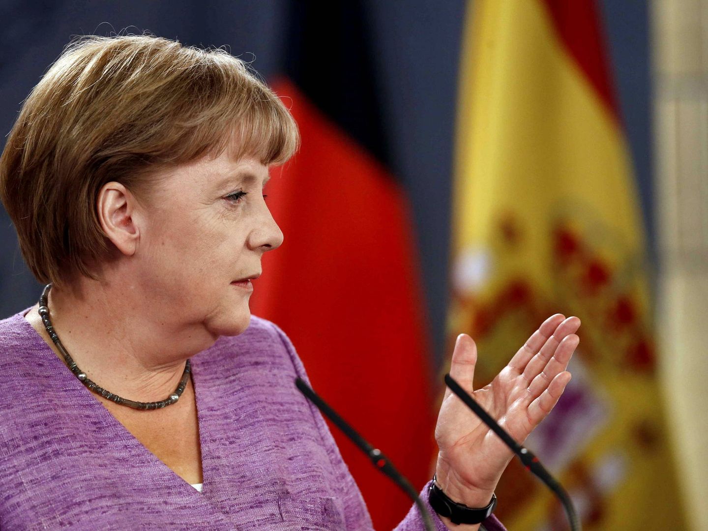 Angela Merkel, durante una rueda de prensa conjunta con Rajoy en La Moncloa (EFE)
