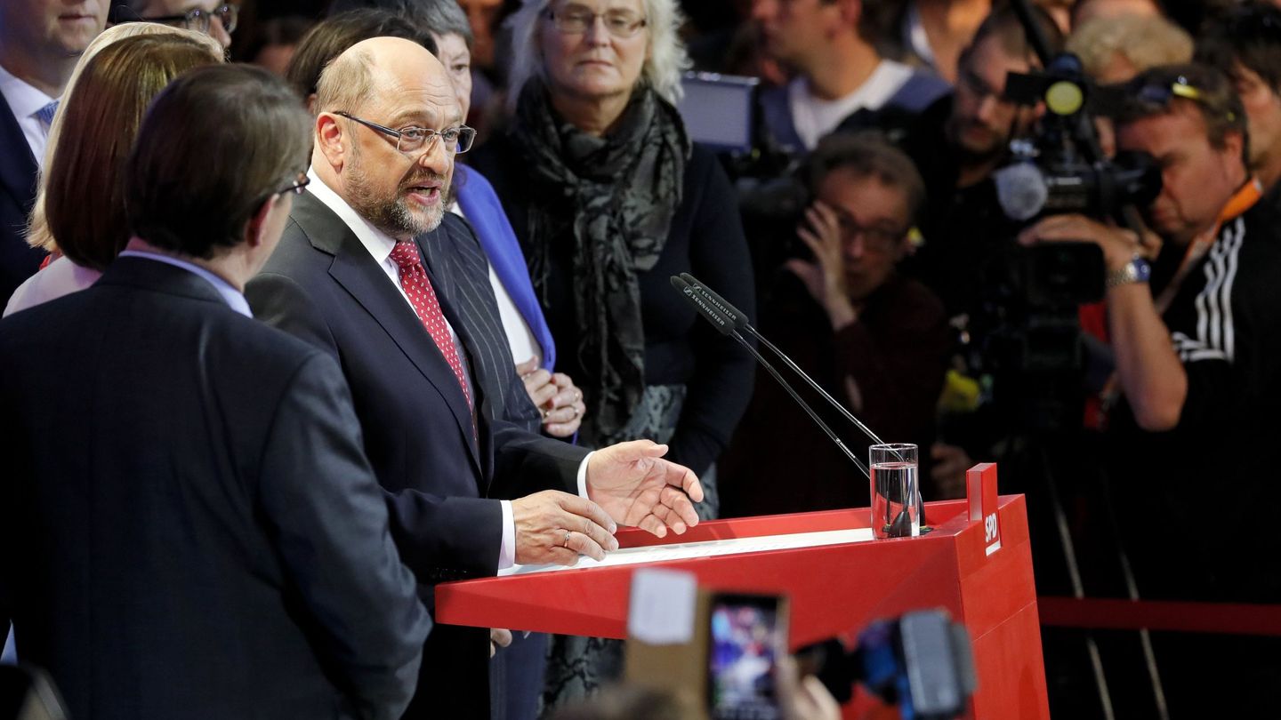 Martin Schulz, líder de los socialdemócratas alemanes, durante su primera comparecencia tras conocerse los resultados. (EFE)