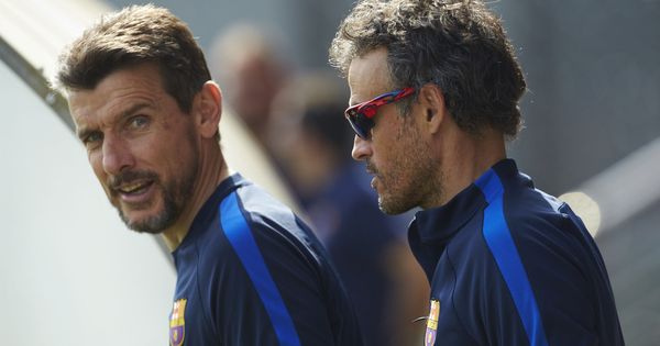 Foto: Luis Enrique y Juan Carlos Unzué, durante un entrenamiento del Barcelona. (EFE)