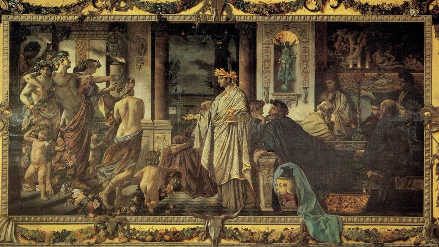 El Banquete de Platón Anselm Friedrich Feuerbach- óleo sobre tela- 400 x 750 cm – 1873- (Nationalgalerie (Berlin)