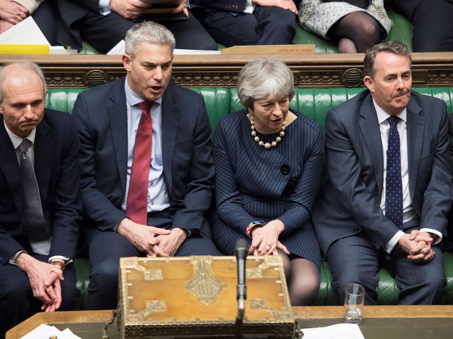 Theresa May y su equipo más cercano en Westminster, el 14 de marzo de 2019. (Reuters)