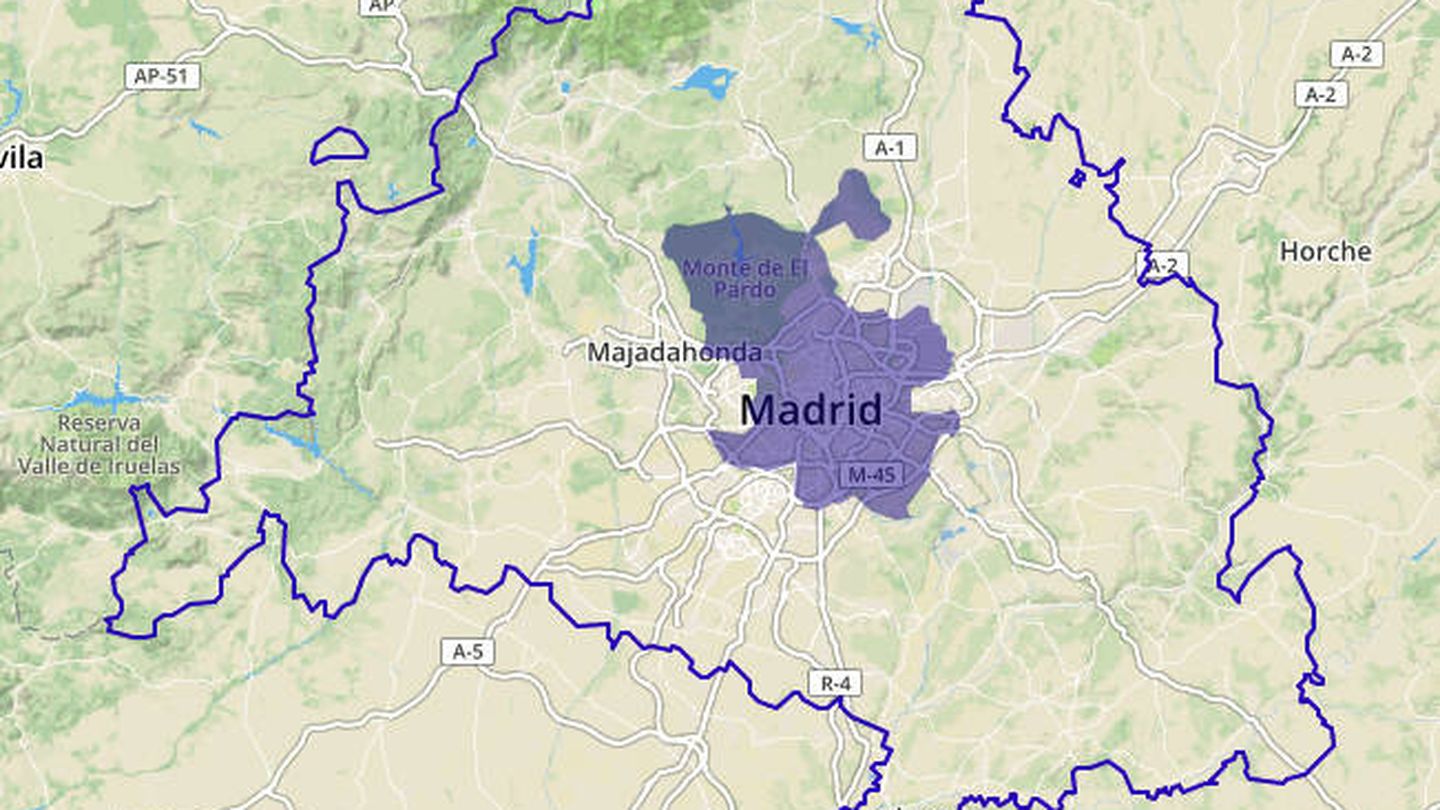 Zona afectada por el protocolo anticontaminación de la Comunidad de Madrid.