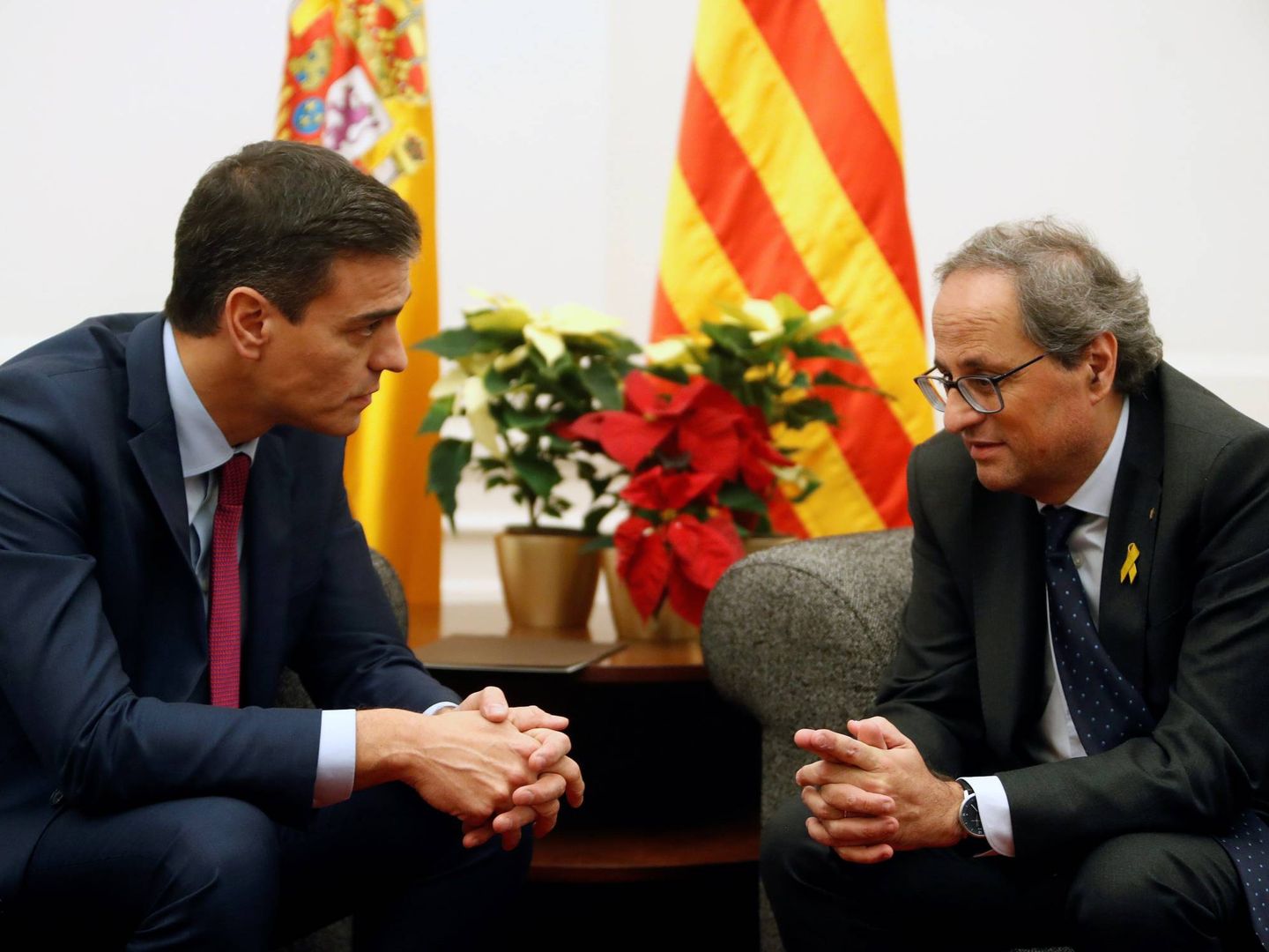 El presidente del Gobierno, Pedro Sánchez, y el presidente de la Generalitat, Quim Torra. (EFE)