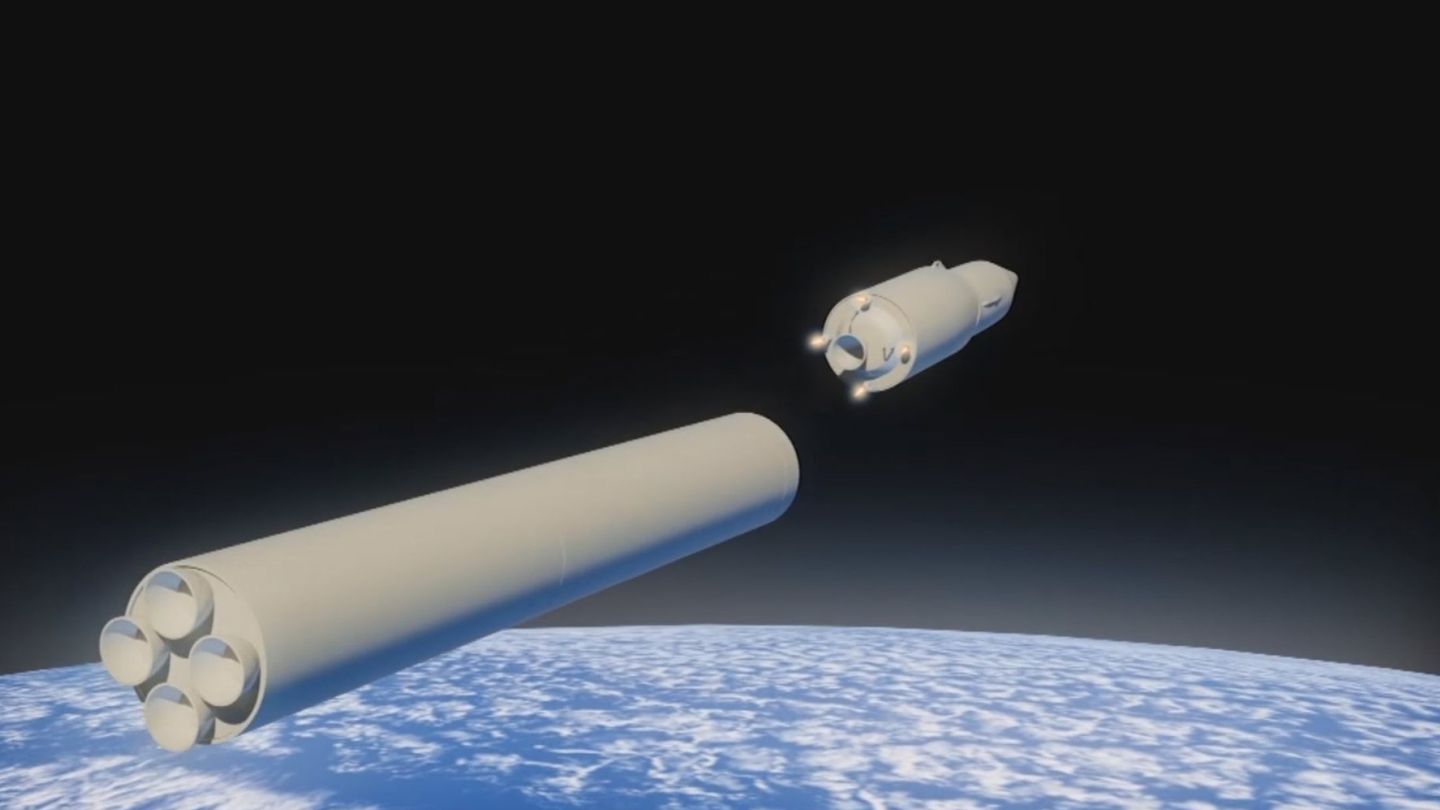 Rénder del vehículo hipersónico Avangard con una ojiva hipersónica deslizante que se separa del cohete. (EFE)