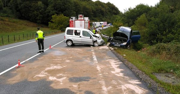 Foto: Agentes de la Guardia Civil, en un accidente mortal registrado en septiembre en Navarra. (EFE Guardia Civil)